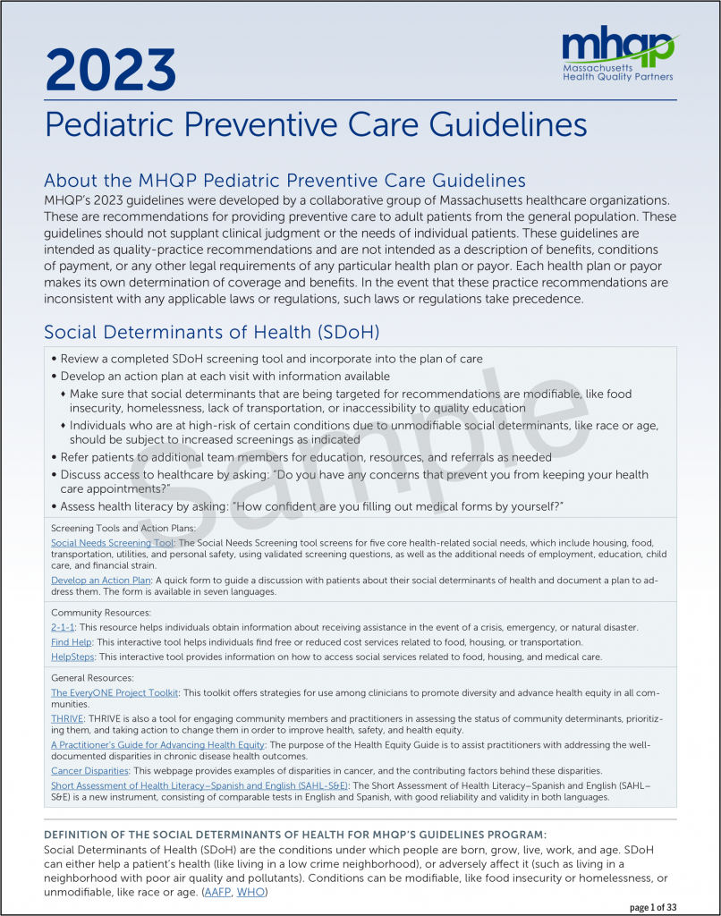 Pediatric Guidelines - Massachusetts Health Quality Partners